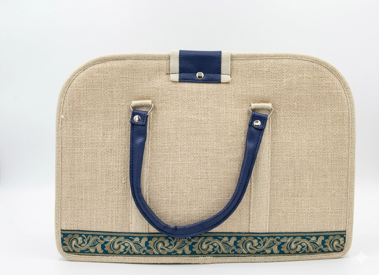 Sleek Cotton-Border Jute Tote